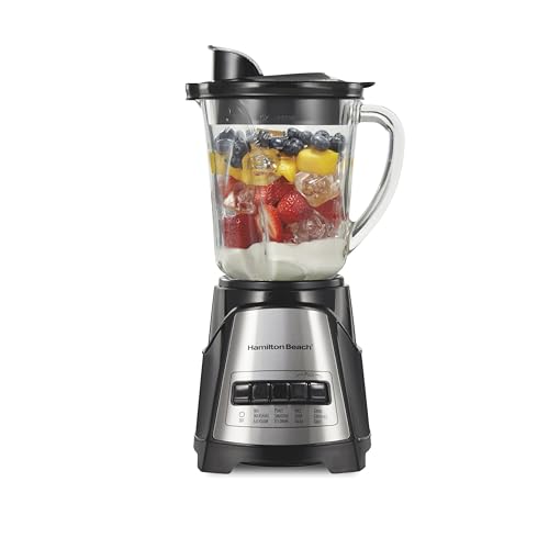 Hamilton Beach Power Elite Wave Action Blender For Smoothies, 40 Oz Glass Jar, 12 Functions Including Puree, Crush Ice, Black, 700 Watts, Black (58148A)