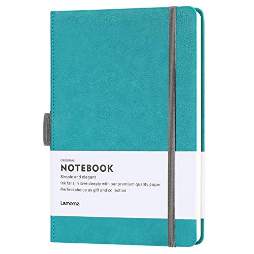 Lemome Thick Classic Notebook with Pen Loop A5 College Ruled Hardcover Writing Notebook with Pocket + Page Dividers Gifts, Banded, Large, 180 Pages, 8.4 x 5.7 in
