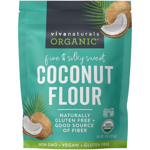 Viva Naturals Organic Coconut Flour (4 lbs) - Gluten Free Flour Substitute for Keto, Paleo and Vegan Baking, Low Fat and Good Source of Fiber Coconut Baking Flour, Non-GMO, Unbleached and Unrefined, 1.81 kg