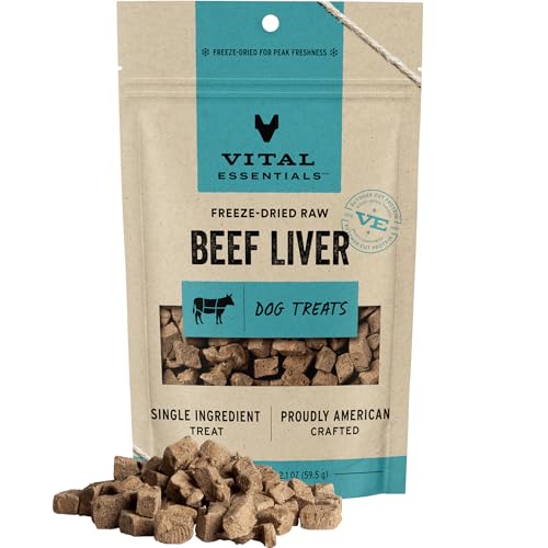 Vital Essentials Freeze Dried Raw Single Ingredient Dog Treats, Beef Liver, 2.1 oz | Premium Quality High Protein Training Treats | Grain Free, Gluten Free, Filler Free
