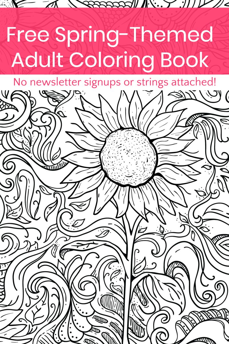 Guess what I made just for you? A spring-themed adult coloring book! It's totally free (no strings attached), so grab it and print it out now!