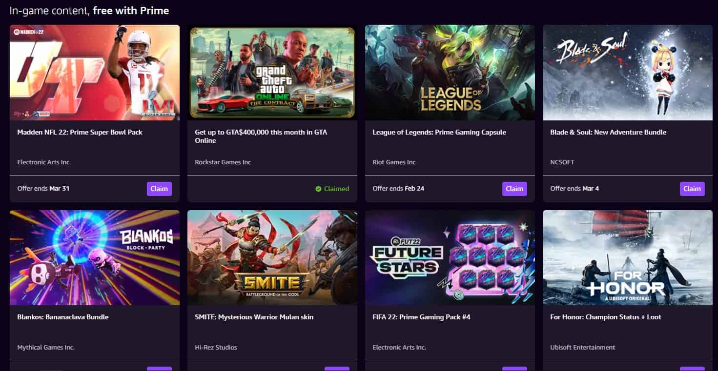 Loot drops and other in-game content for Prime Gaming in February 