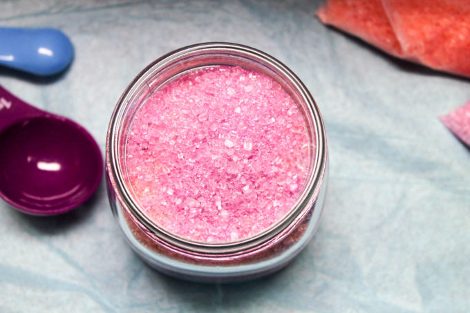 Bring back your favorite summer memories at the beach with this bath salt recipe inspired by salt water taffy! I used lemon, orange and vanilla scents in mine. Check it out!